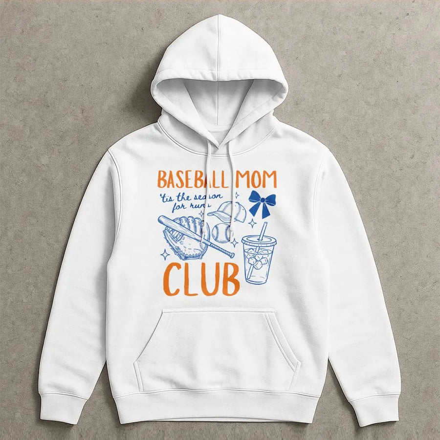 Baseball Mom Club Hoodie | Cute Sports Mama Game Day Sweatshirt | Premium Fleece | Gift for Team Mom, Bleacher Season Apparel