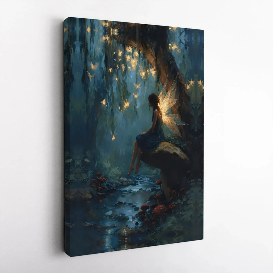 Enchanted Forest Fairy Canvas Art | Glowing Butterfly Wall Decor | Premium Gallery Wrap Print | Whimsical Fantasy Gift for Bedroom