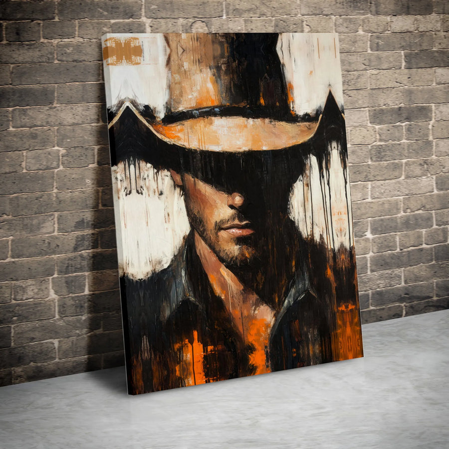 Abstract Cowboy Canvas Wall Art | Mysterious Western Portrait | Premium Gallery Wrapped Decor | Masculine Home Office Gift