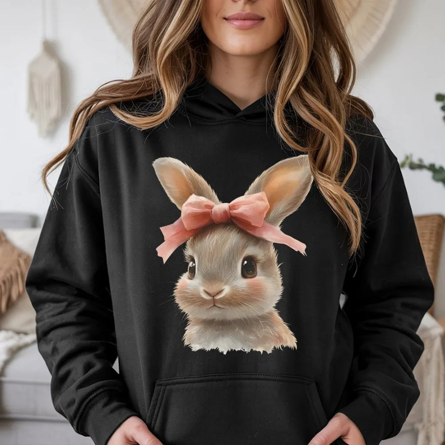Cute Easter Bunny Hoodie | Coquette Aesthetic Bow Rabbit Graphic | Premium Cotton Blend Unisex Sweatshirt | Spring Holiday Gift for Women & Girls