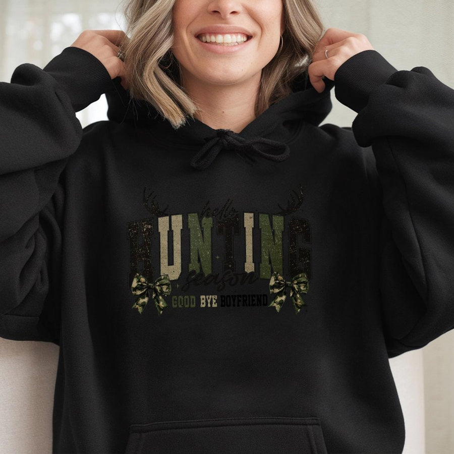 Hunting Season Hoodie | Funny Deer Antler Camo Bow Graphic | Premium Cotton Blend | Gift for Hunter Women