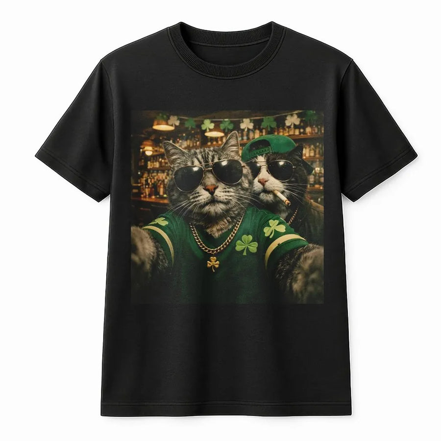 St. Patrick's Day Cat T-Shirt | Funny Irish Party Graphic Tee | 100% Cotton Premium Crewneck | Unique Gift for Cat Lovers & Men Women