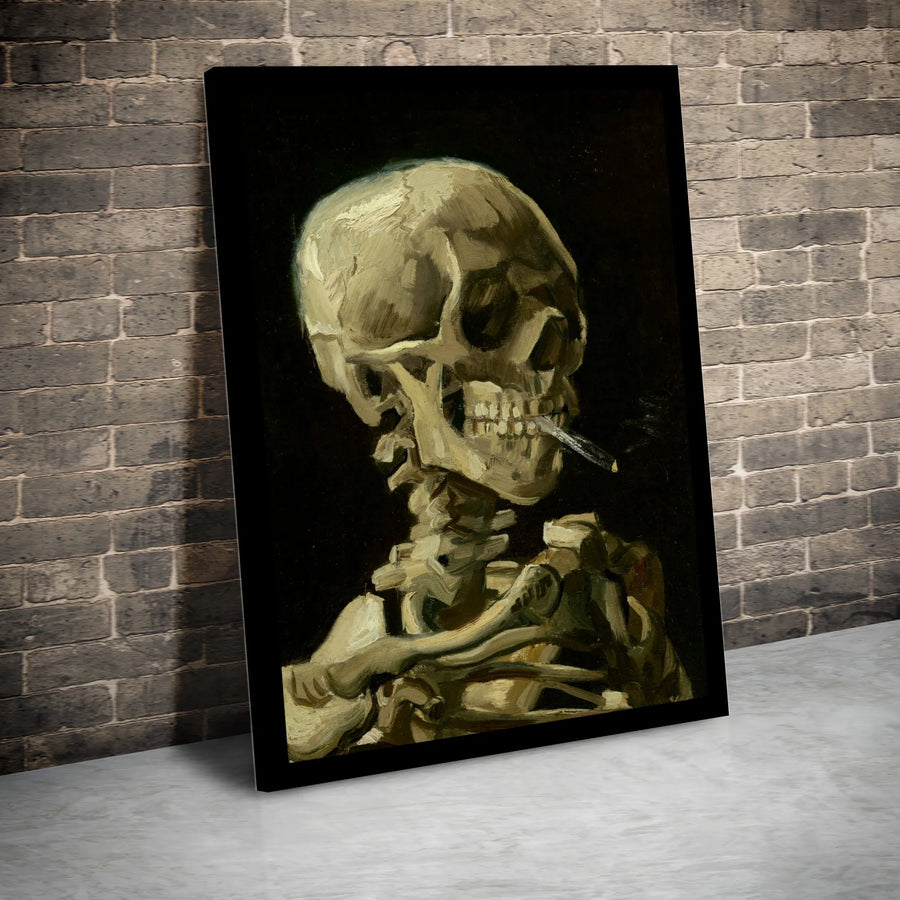 Van Gogh Skull Canvas Print | Famous Smoking Skeleton Painting | Premium Gallery Wrapped Art | Dark Academia Home Decor Gift