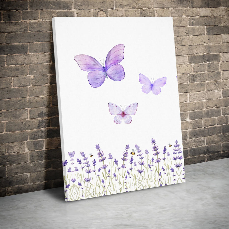 Lavender Butterfly Canvas Wall Art | Watercolor Botanical Meadow Print | Premium Gallery Wrapped Canvas | Modern Farmhouse Decor Gift