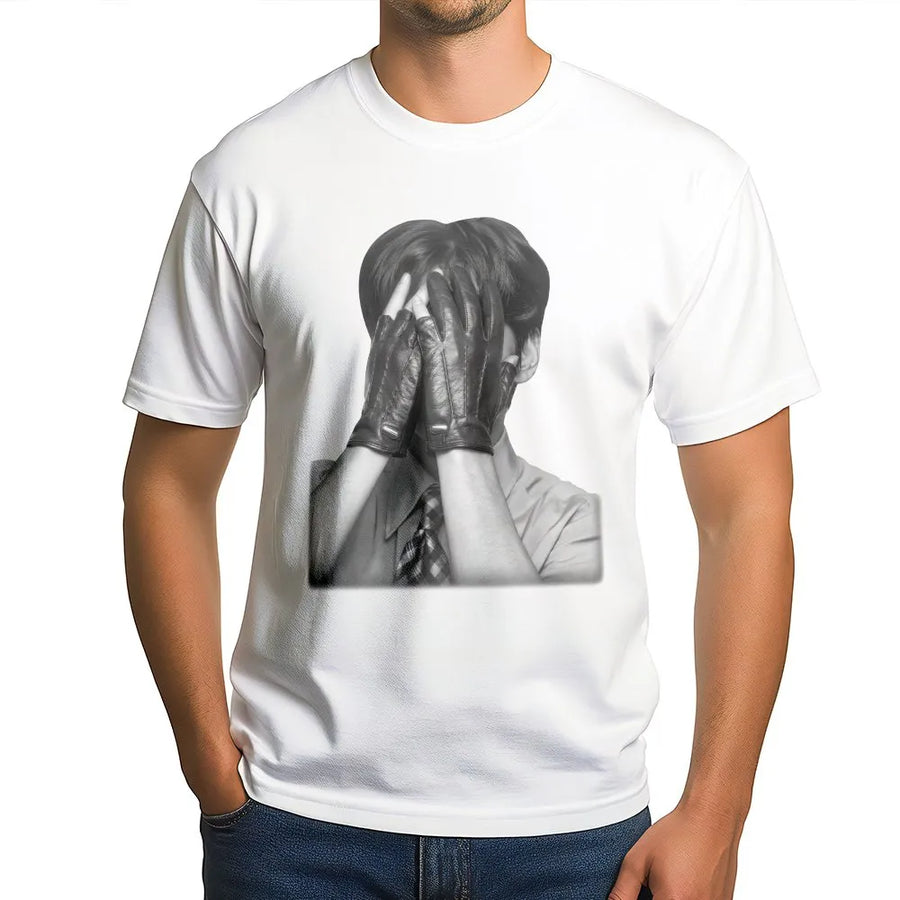 Gloved Hands Photo T-Shirt | Moody Black and White Artistic Print | Premium Soft Cotton | Unisex Indie Fashion Streetwear Gift