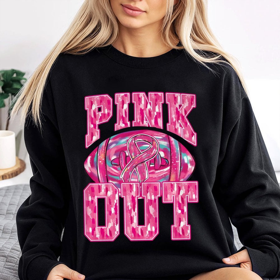 Pink Out Football Sweatshirt | Breast Cancer Awareness Game Day Design | Premium Cotton-Poly Blend | Gift for Football Mama and Fan