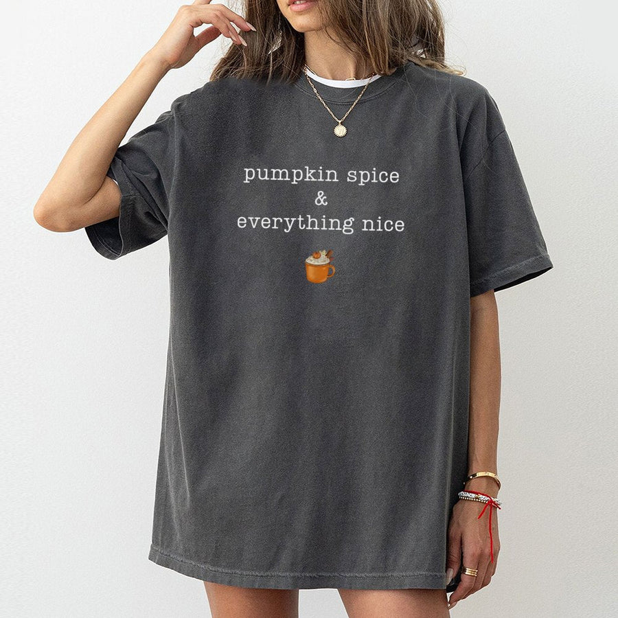 Pumpkin Spice and Everything Nice T-Shirt | Autumn Coffee Lover Graphic Tee | 100% Cotton Premium Quality | Fall Season Gift for Women