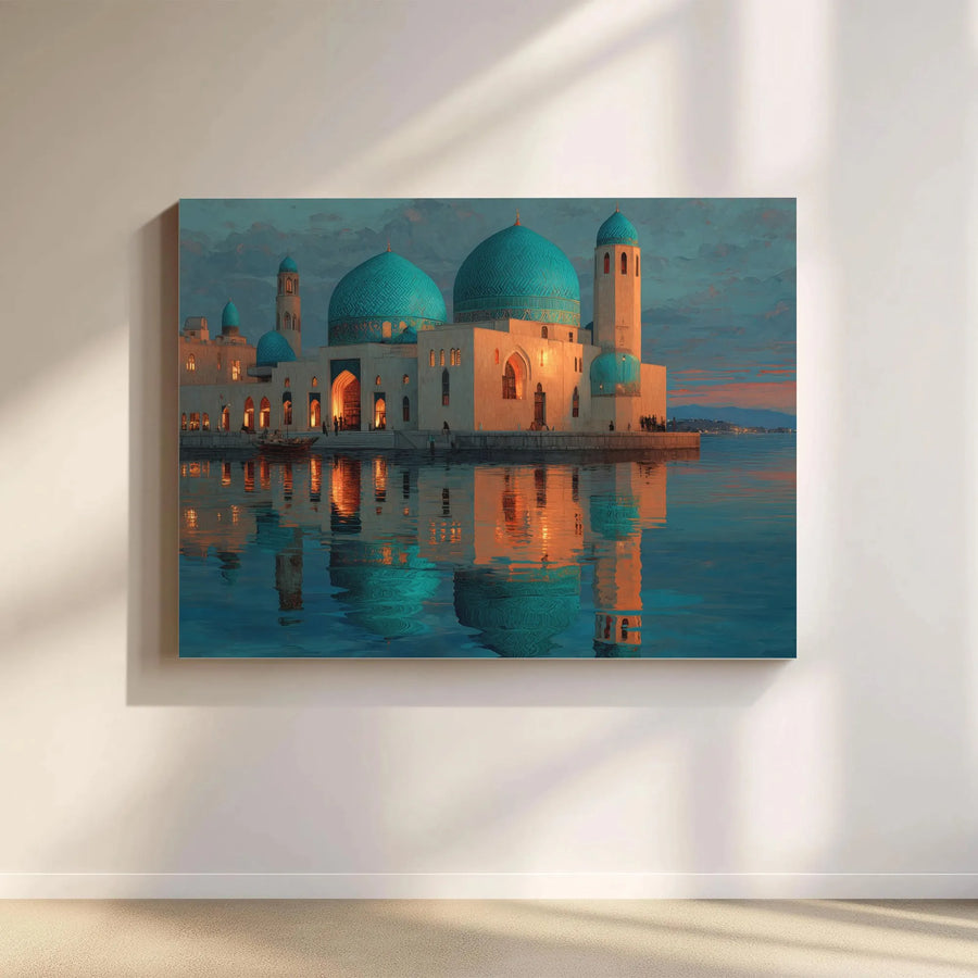 Mosque Wall Art | Turquoise Dome Architecture Canvas Print | Premium 1.25 Inch Gallery Wrap | Islamic Home Decor & Office Gift