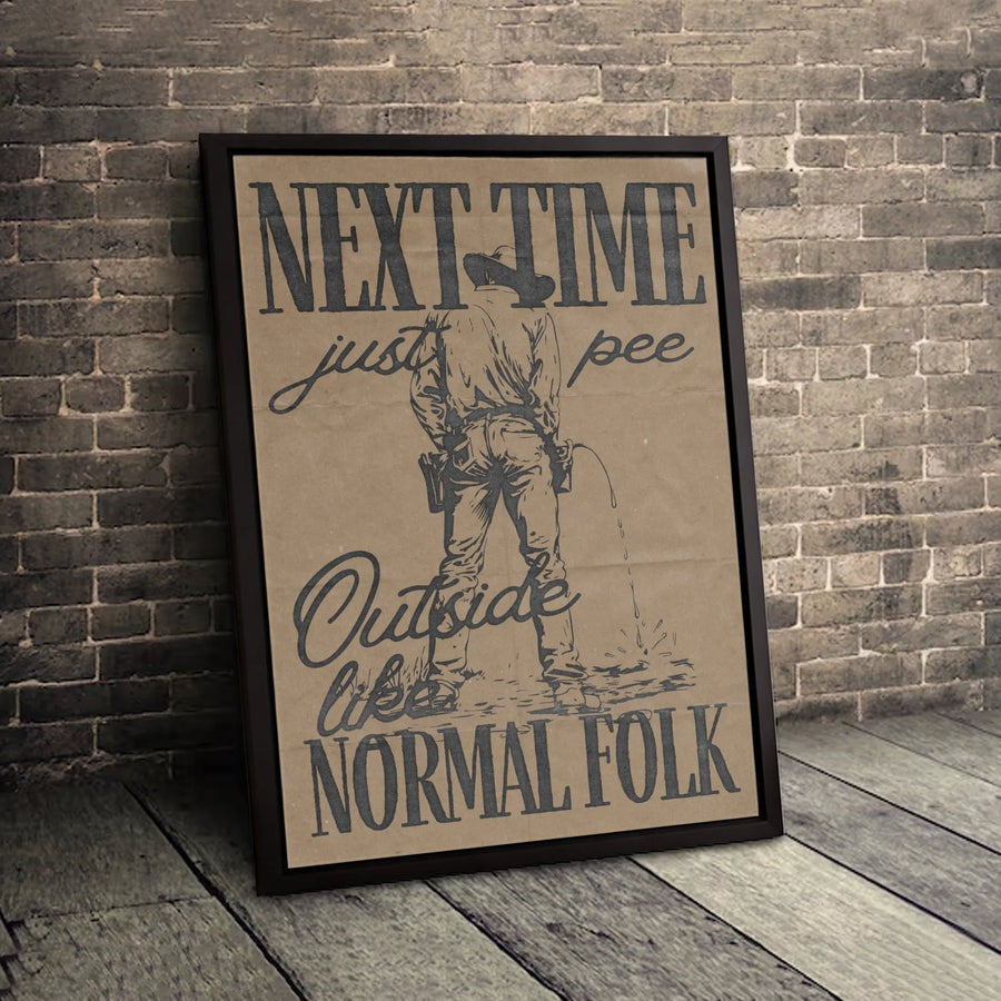 Peeing Cowboy Canvas Wall Art | Funny Western Bathroom Sign | Premium Gallery Wrap Decor | Unique Gift for Men and Rustic Home Enthusiasts