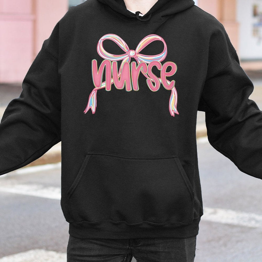 Nurse Coquette Hoodie | Aesthetic Pink Bow Graphic | Cotton-Blend Premium Comfort | Nursing Student & RN Graduation Gift