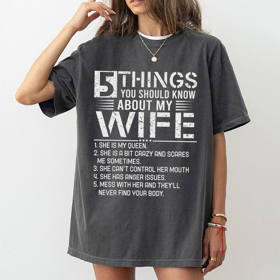 5 Things You Should Know About My Wife T-Shirt | Funny Husband Graphic Tee | 100% Premium Cotton | Gift for Husband, Anniversary, Birthday