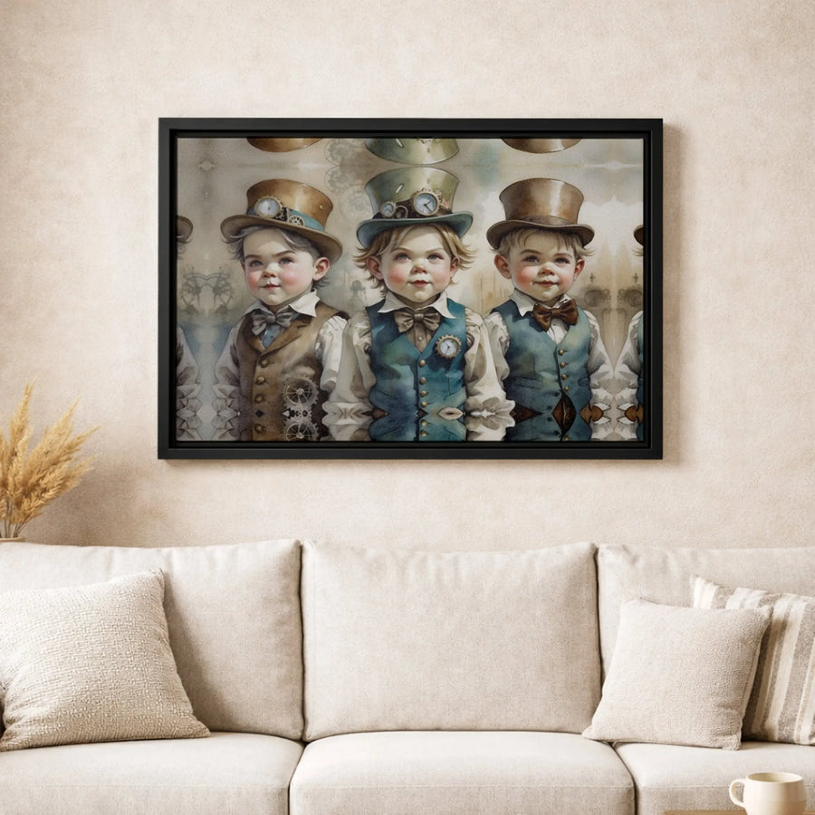 Steampunk Boys Wall Art | Victorian Time Traveler Portrait | Gallery-Quality Canvas Print | Unique Decor Gift for History Lovers