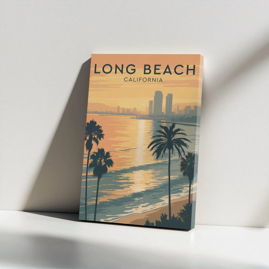 Long Beach California Canvas Wall Art | Vintage Travel Poster Style Print | Premium Frameless Canvas | Souvenir Home Decor Gift for Traveler