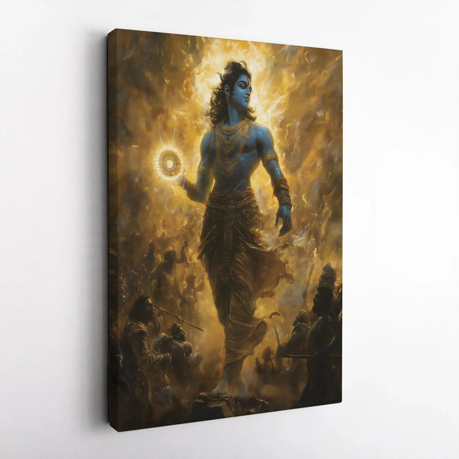 Lord Krishna Canvas Print | Mahabharata Battlefield Art | Premium 1.25 Inch Gallery Wrap | Hindu Deity Home Decor Gift