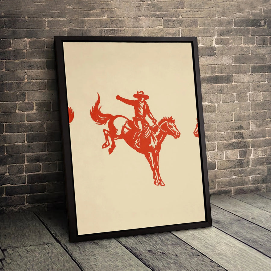 Western Cowboy Wall Art | Red Bucking Bronco Graphic Print | 1.25-Inch Gallery Wrapped Canvas | Rustic Southwestern Home Decor Gift