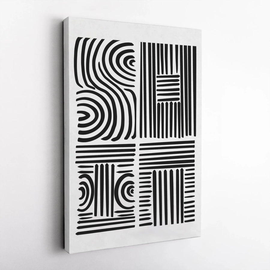 Abstract Geometric Vertical Canvas | Minimalist Black and White Line Art | Premium 1.25" Thick Gallery Wrap | Modern Home and Office Decor Gift