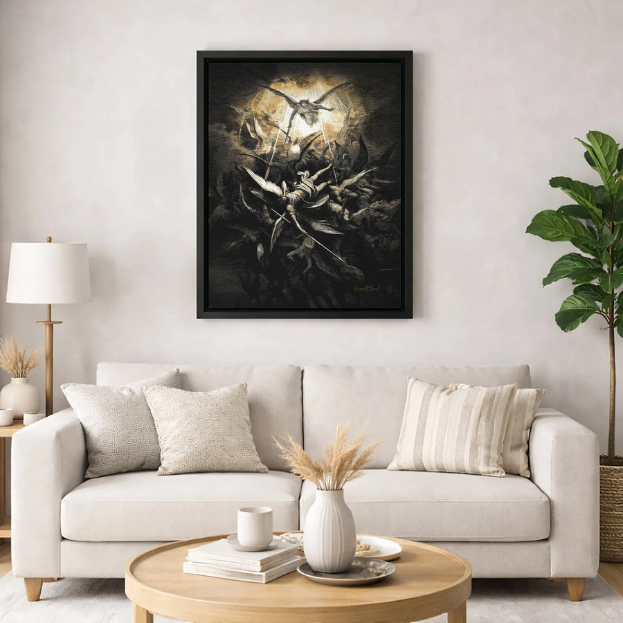 Gustave Doré Fall Of The Rebel Angels Canvas | Paradise Lost Illustration | Premium Gallery Wrapped Art | Gothic Home Decor Wall Hanging Gift