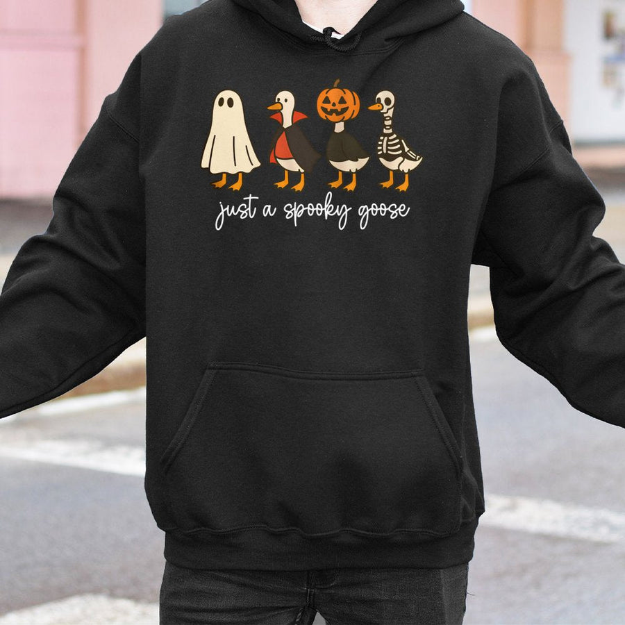 Spooky Goose Halloween Hoodie | Cute Ghost Pumpkin Skeleton Graphic | Premium Cotton-Blend Sweatshirt | Funny Fall Gift for Goose Lovers
