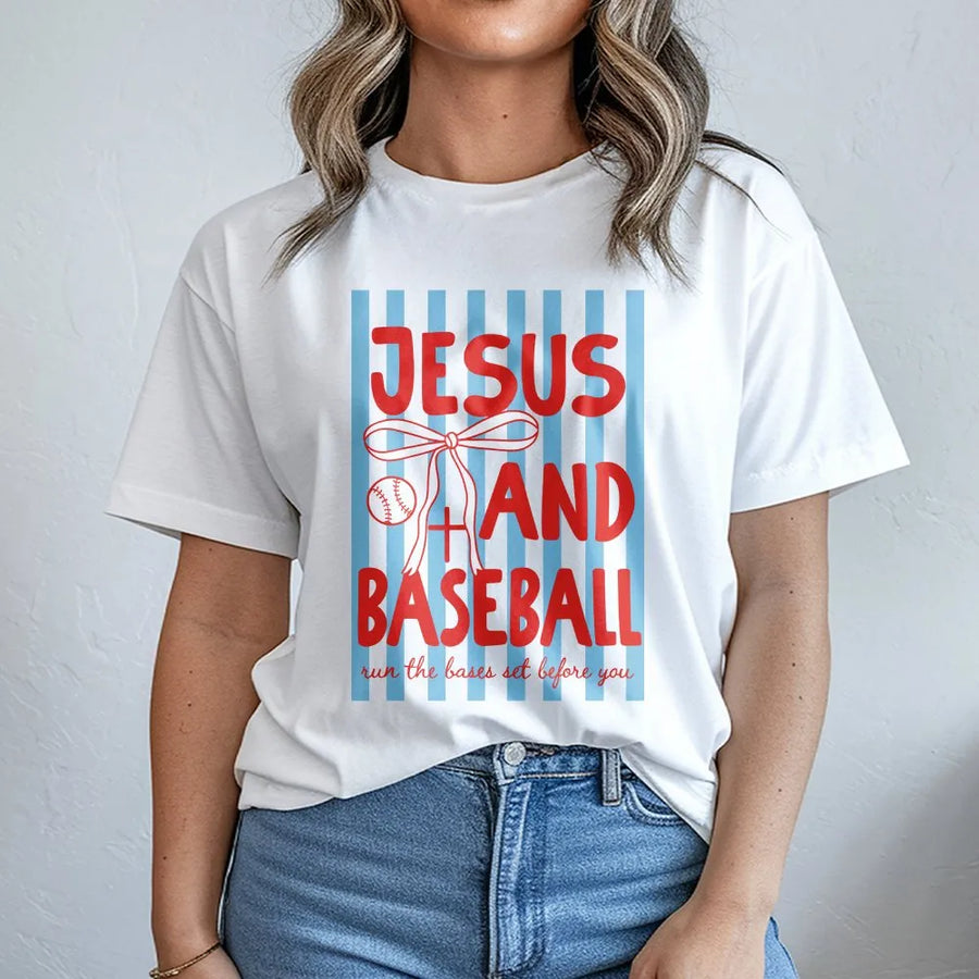 Jesus and Baseball T-Shirt | Run The Bases Faith Graphic Tee | Premium Cotton | Gift for Christian Athlete