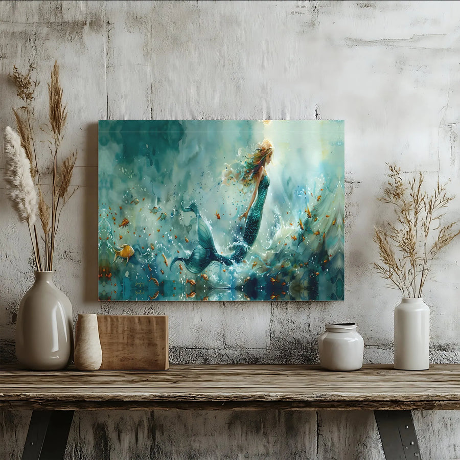 Mermaid Canvas Wall Art | Mystical Underwater Painting Print | Premium Gallery Canvas | Collector's Nautical Home Decor Gift