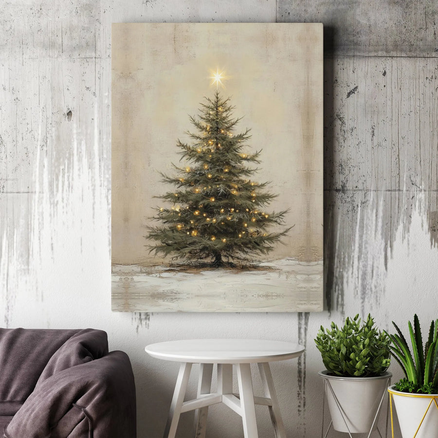 Christmas Tree Wall Art Canvas | Rustic Winter Holiday Decor | Gallery Wrapped Premium Print | Festive Living Room Wall Hanging Gift