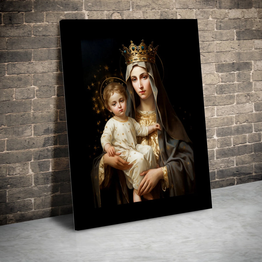 Virgin Mary and Baby Jesus Canvas Print | Sacred Mother Queen of Heaven Wall Art | Premium Gallery-Wrapped Portrait | Religious Home Decor Gift