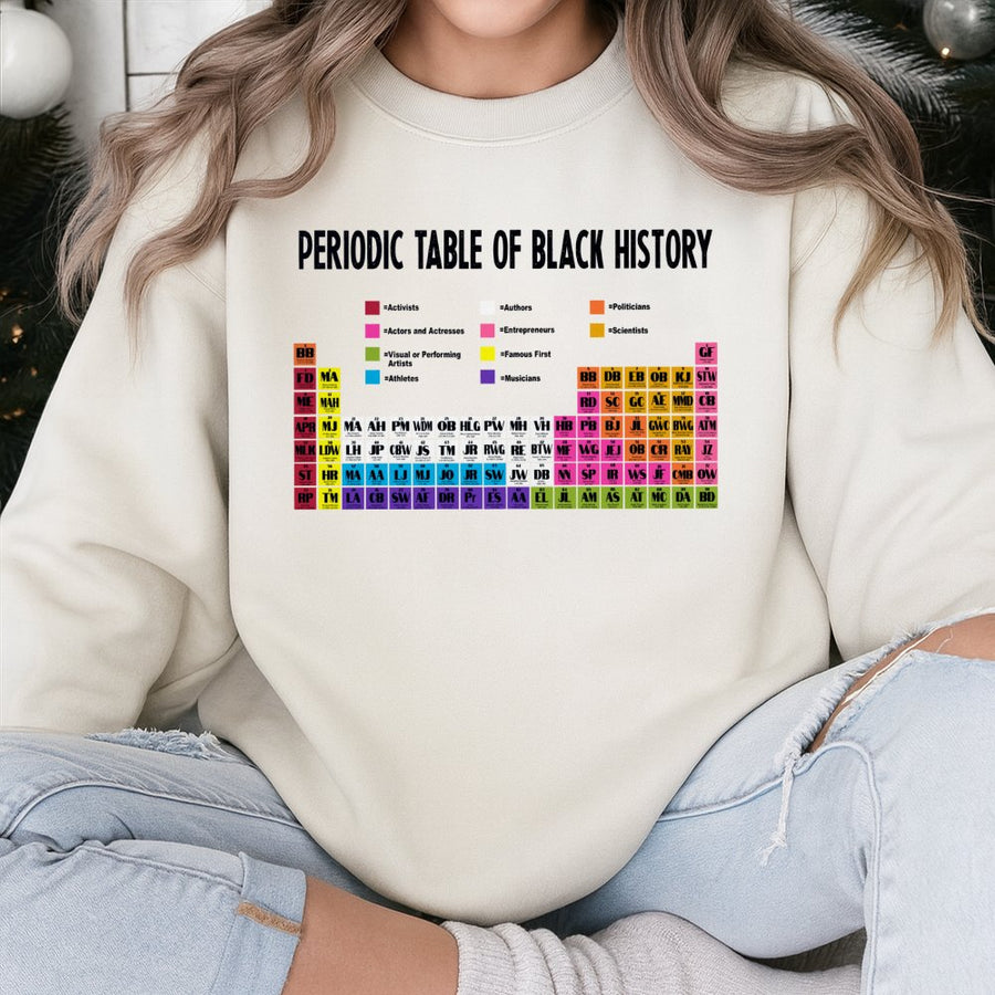 Periodic Table Of Black History Sweatshirt | Educational Cultural Heritage Graphic | Premium Cotton Blend | Gift For Teachers Students Activists