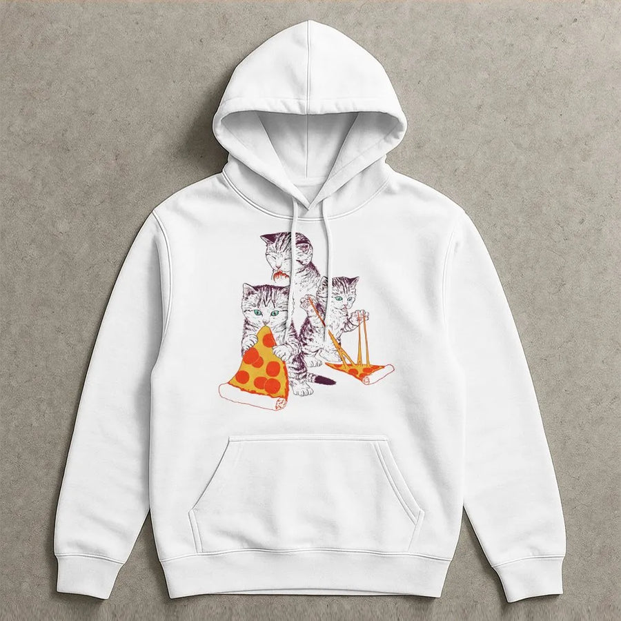 Pizza Cat Hoodie | Funny Kitten Eating Pizza Graphic | Premium Cotton Blend Streetwear | Cute Animal Gift for Cat Lovers