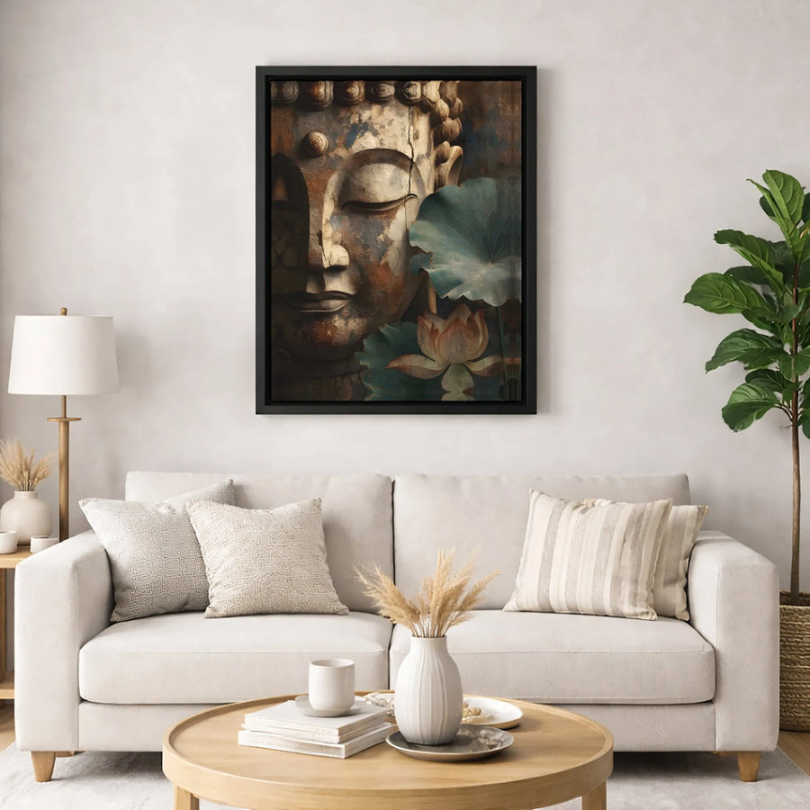 Buddha Canvas Wall Art | Rustic Zen Meditation Decor | Premium Fade-Resistant Print | Spiritual Home Office Wall Decor