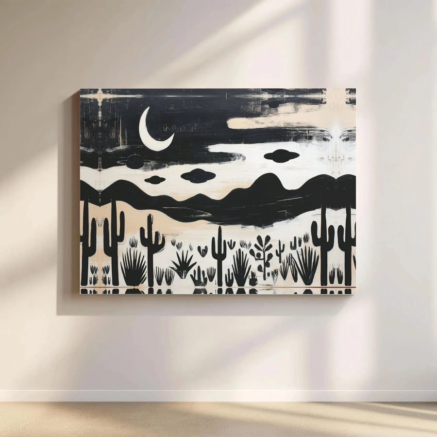 Abstract Desert Landscape Canvas | Mid Century Modern Cactus Wall Art | Premium Gallery Wrap Decor | Southwestern Boho Home Gift