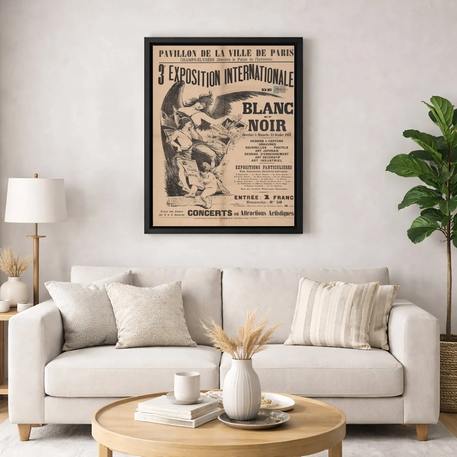 Vintage Paris Exhibition Poster | 1888 Blanc Et Noir Art Print | Gallery Quality Canvas | French Victorian Home Decor Wall Art