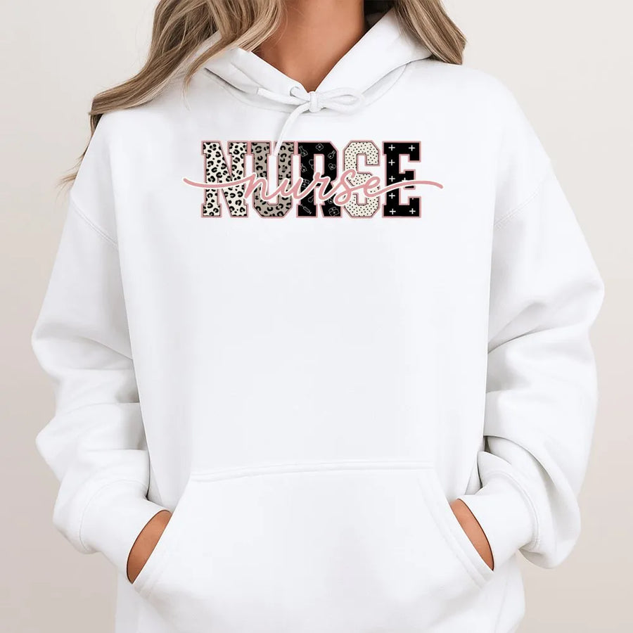 Coquette Nurse Hoodie | Pink Leopard Script Aesthetic | Soft Cotton Blend Sweatshirt | Graduation Gift for Nursing Student, RN, LPN
