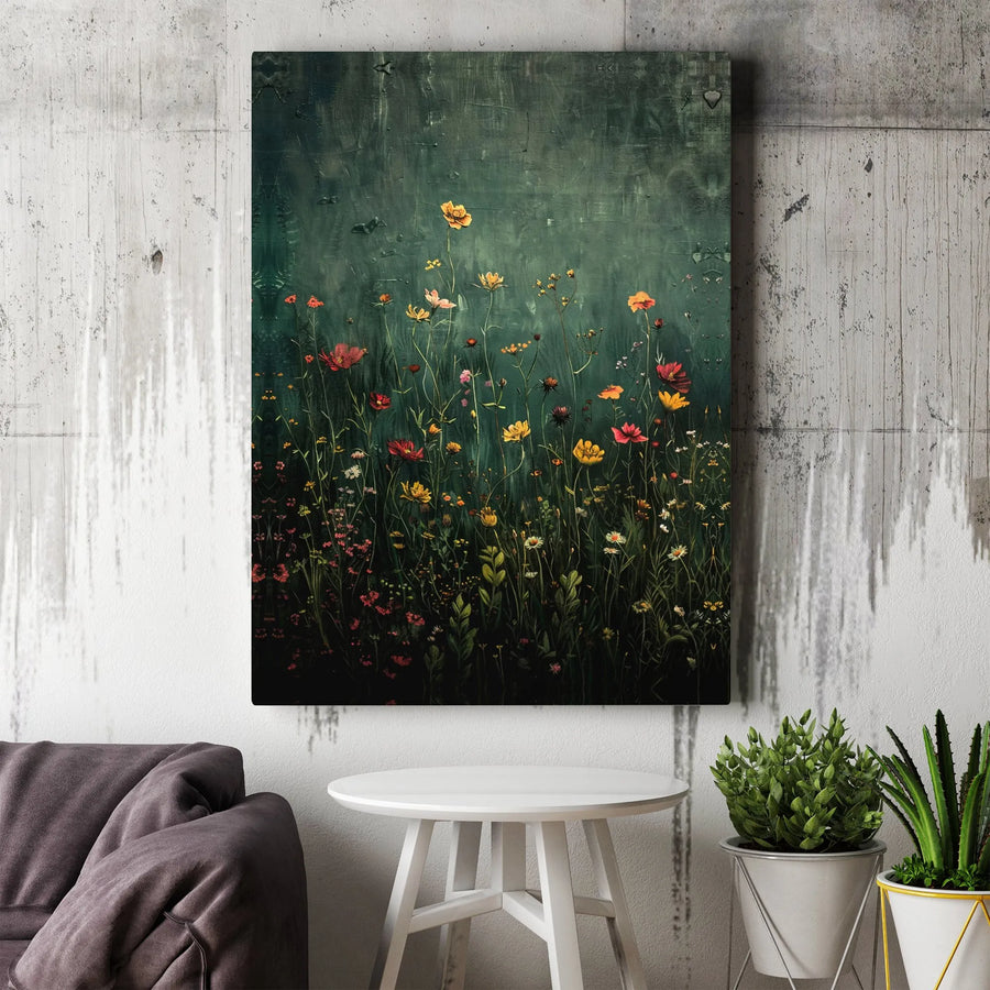 Dark Moody Wildflower Canvas Print | Botanical Oil Painting Aesthetic | 1.25-Inch Gallery Wrap | Premium Floral Wall Art for Modern Home Decor
