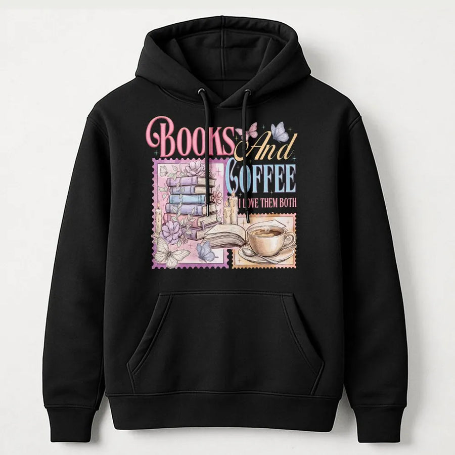 Books and Coffee Hoodie | Cozy Reader Bookish Aesthetic Graphic | Soft Unisex Crewneck | Gift for Book Lover and Librarian