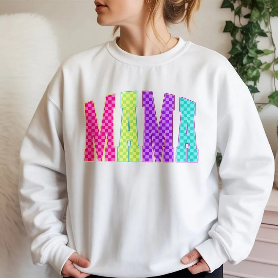 Neon Mama Shirt | Checkerboard Graphic Tee | Soft Cotton Retro Top | Mother's Day Gift for Mom