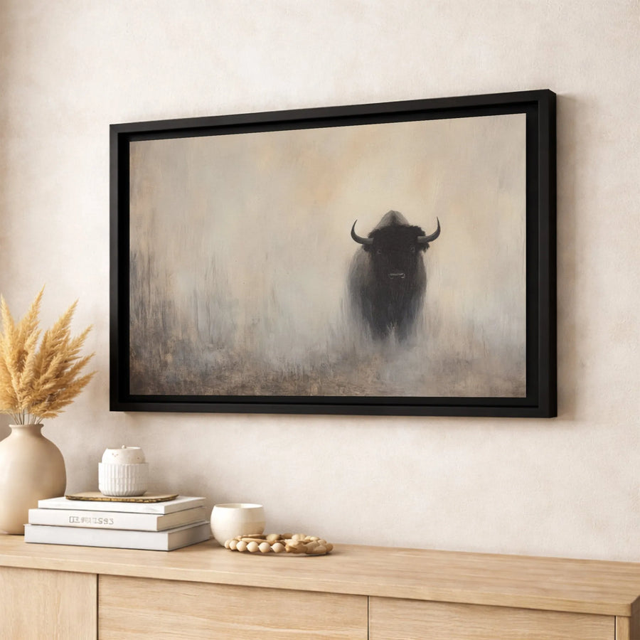 American Bison Canvas Wall Art | Moody Wildlife Fog Painting | Gallery-Wrapped Premium Print | Rustic Western Home Decor Gift