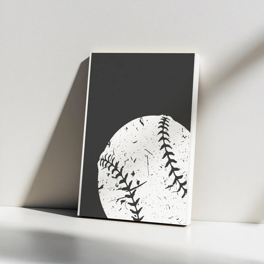 Minimalist Baseball Canvas Wall Art | Distressed Monochrome Graphic | Premium Gallery Wrapped Canvas | Gift for Coach or Player