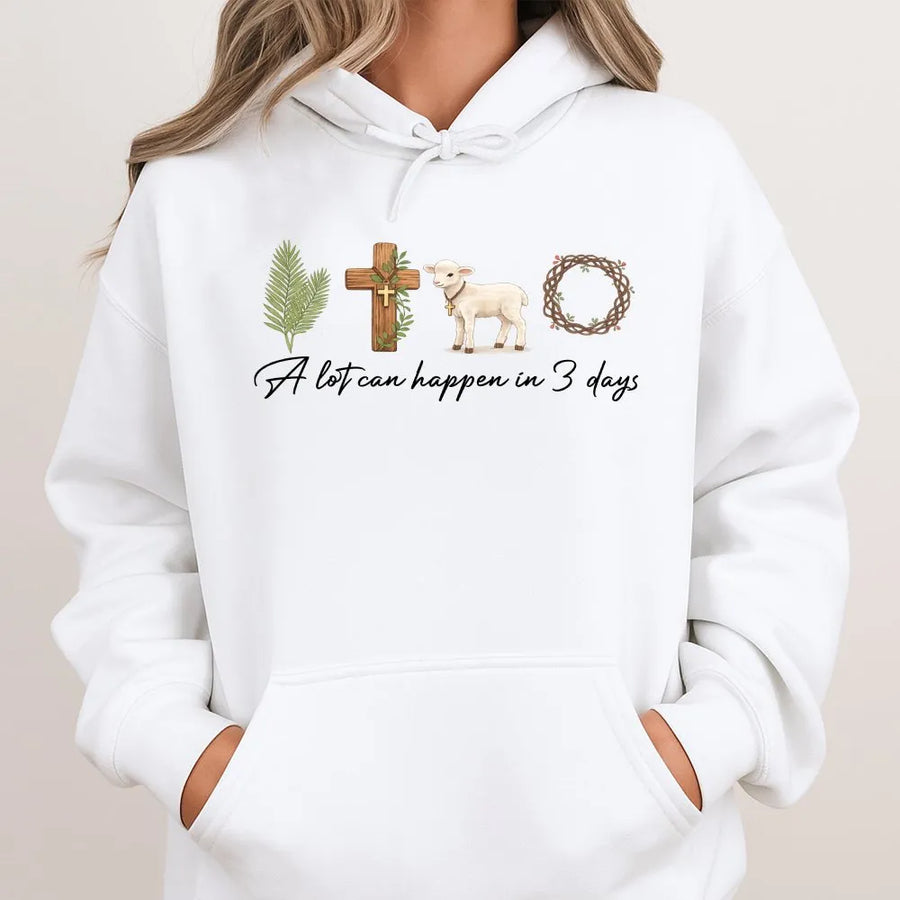 A Lot Can Happen In 3 Days Hoodie | Easter Christian Resurrection Graphic | Premium Cotton Blend | Religious Gift for Men and Women