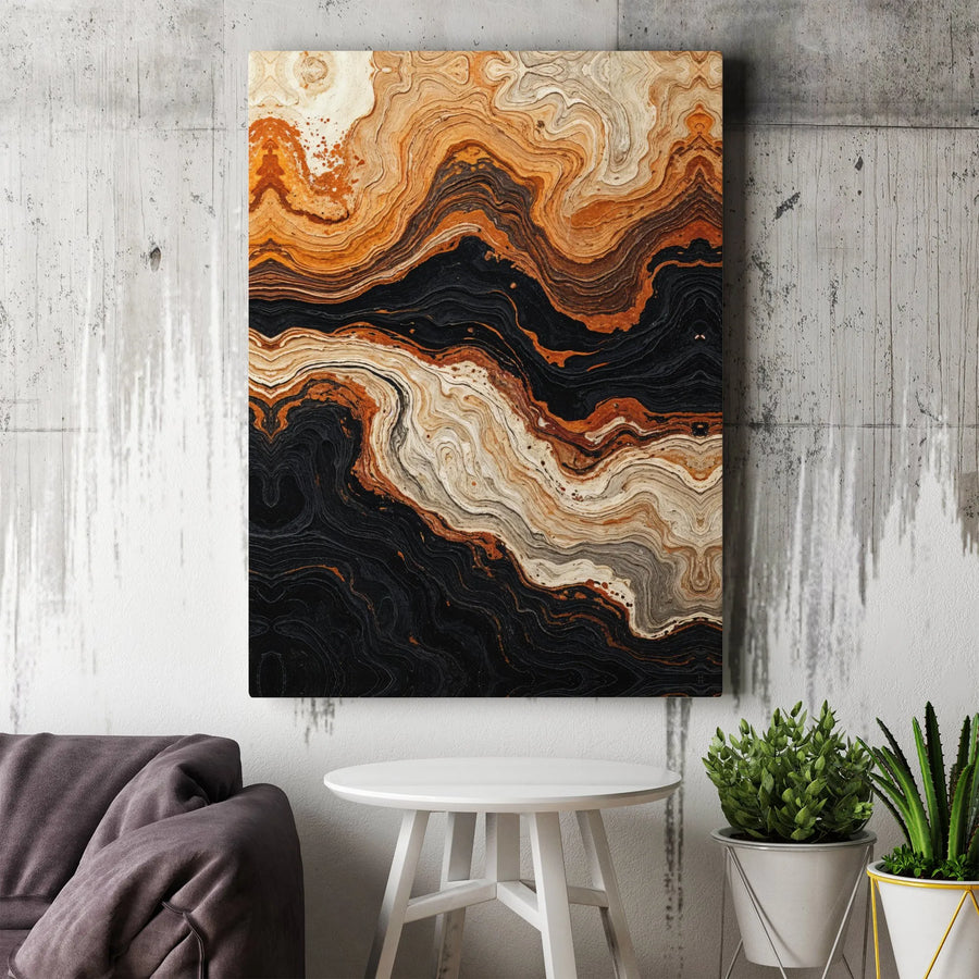 Abstract Canvas Wall Art | Copper and Black Marble Fluid Art | Premium Gallery Wrap Canvas | Modern Home Decor Gift