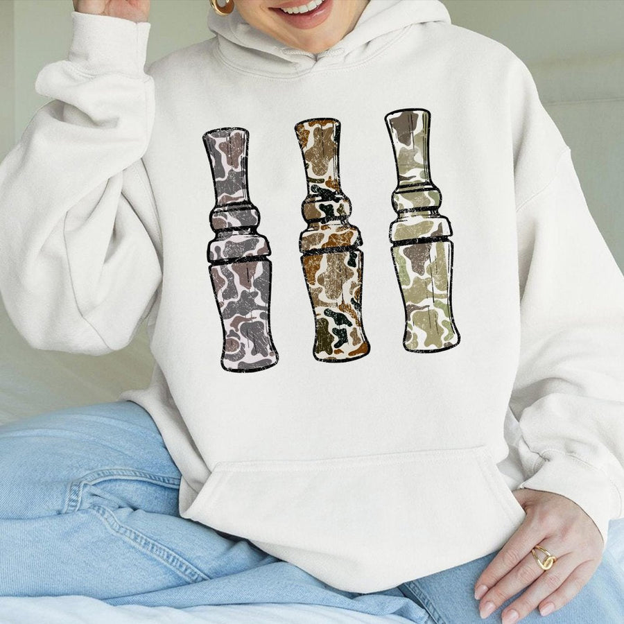 Duck Call Hoodie | Camo Hunting Gear Design | Premium Cotton Blend | Gift for Duck Hunter Outdoor Enthusiast
