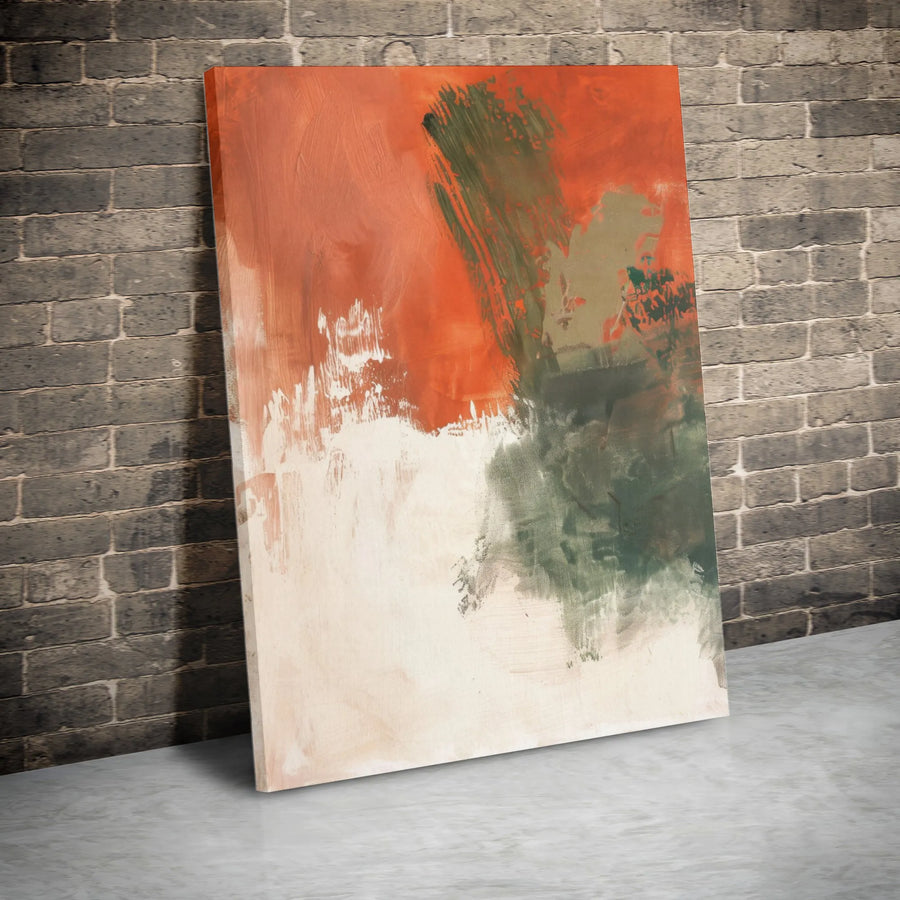 Abstract Canvas Wall Art | Burnt Orange and Sage Green Brushstrokes | Premium 1.25" Gallery Wrapped Print | Modern Minimalist Home Office Decor