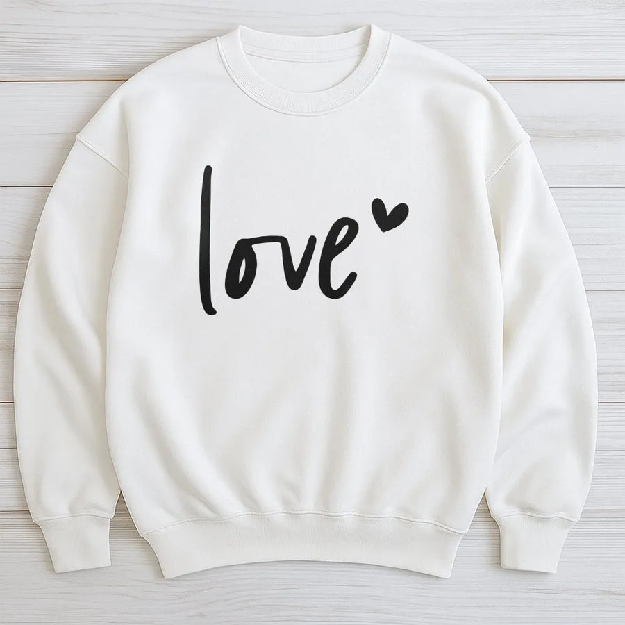 Love Graphic Sweatshirt | Minimalist Heart Script Design | Premium Cotton Blend | Romantic Gift for Her or Valentine Couple Outfit