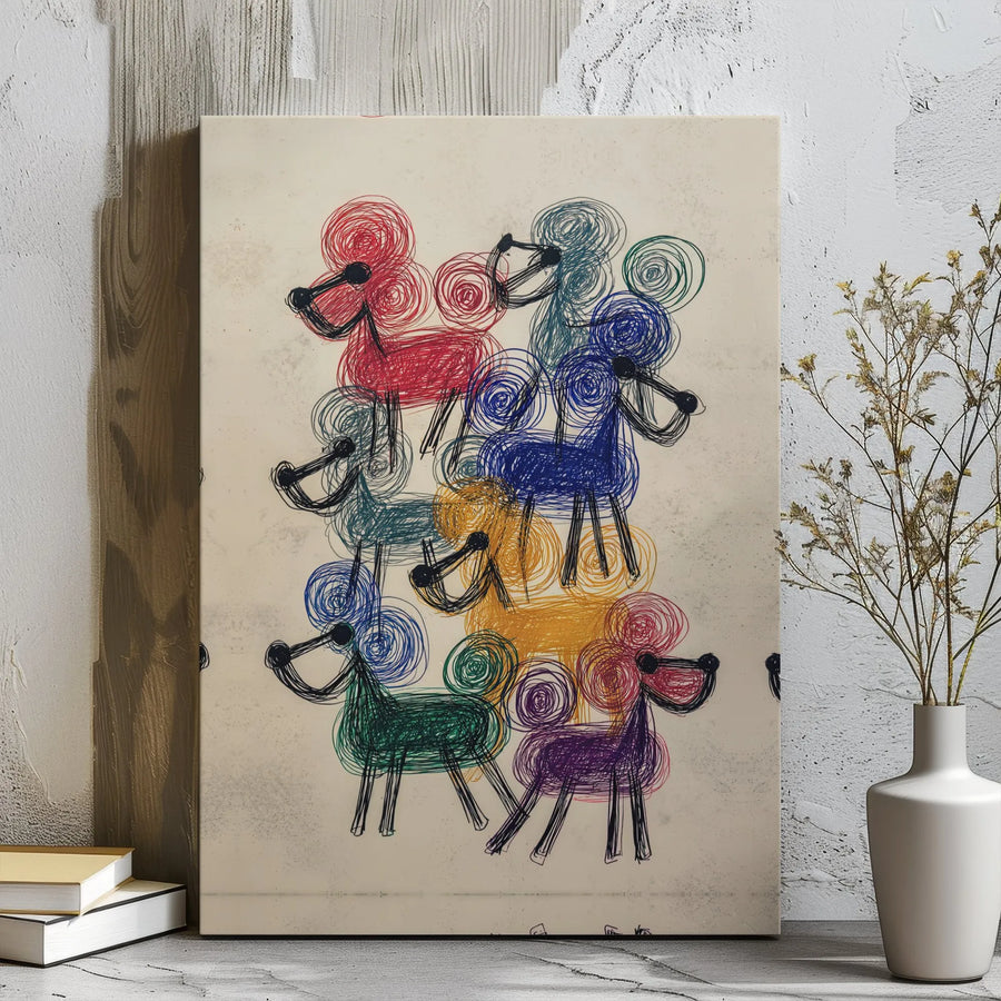 Poodle Art Canvas Print | Colorful Scribble Dog Illustration | Premium 1.25-Inch Gallery Wrap | Modern Pet Lover Home Decor Wall Art