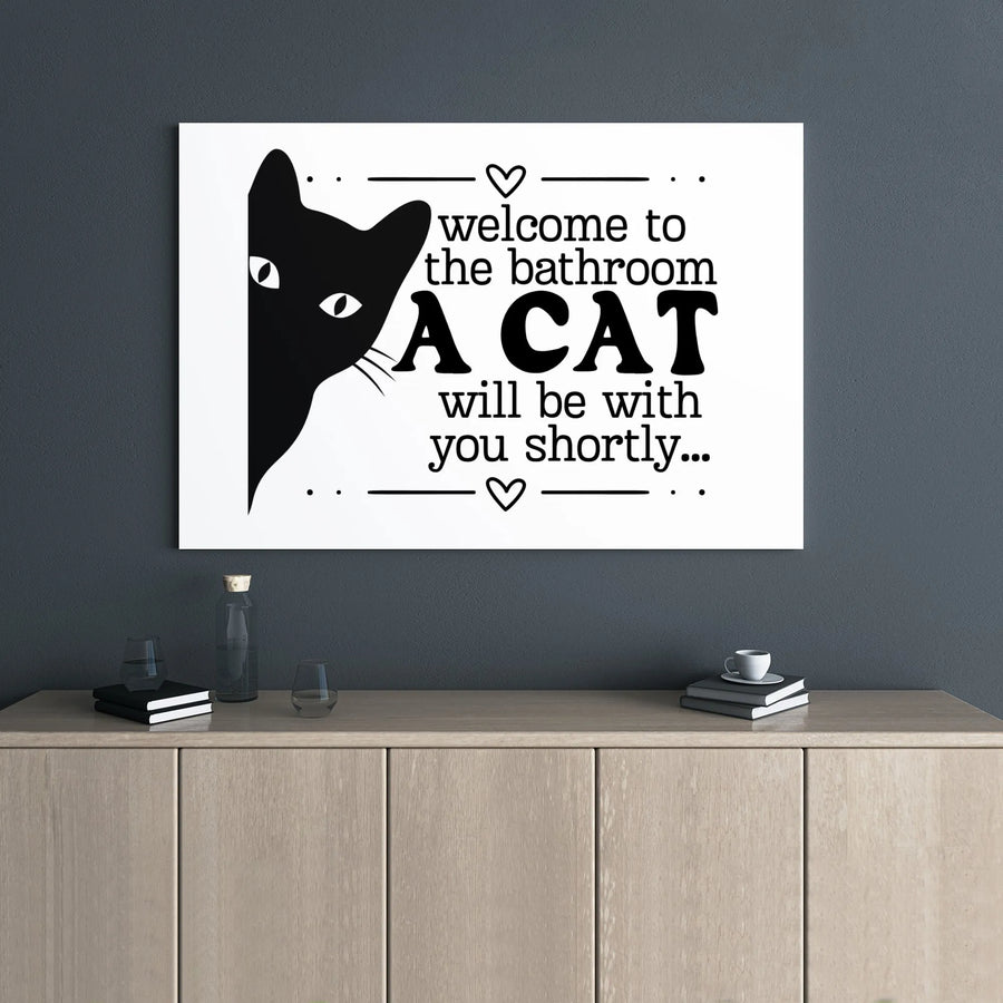 Funny Bathroom Wall Art | Peeking Black Cat Quote Print | Premium 1.25" Gallery Wrap Canvas | Unique Cat Lover Home Decor Gift