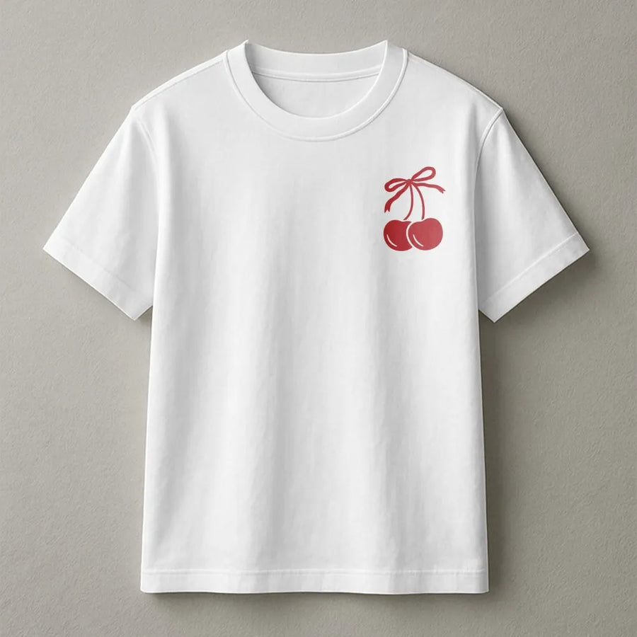 Cherry Bow T-Shirt | Minimalist Fruit Graphic Tee | Premium 100% Cotton | Trendy Pinterest Aesthetic Gift for Her