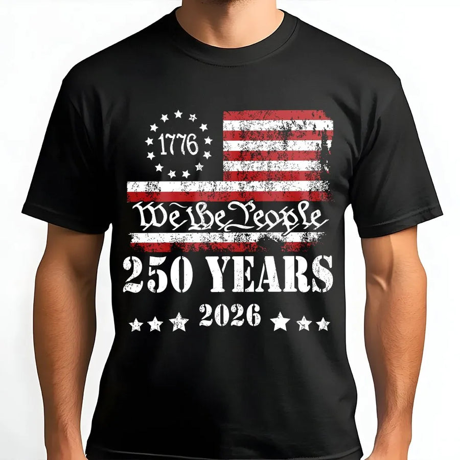 America 250th Anniversary T-Shirt | We The People Distressed Flag | Premium Cotton Blend | Patriotic Gift for Men and Women