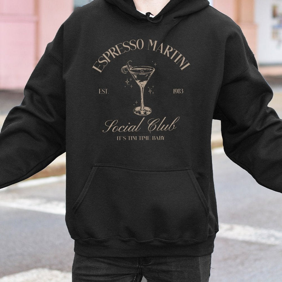 Espresso Martini Hoodie | Cocktail Lover Graphic Sweatshirt | Cotton-Polyester Blend | Trendy Gift For Coffee And Martini Drinkers