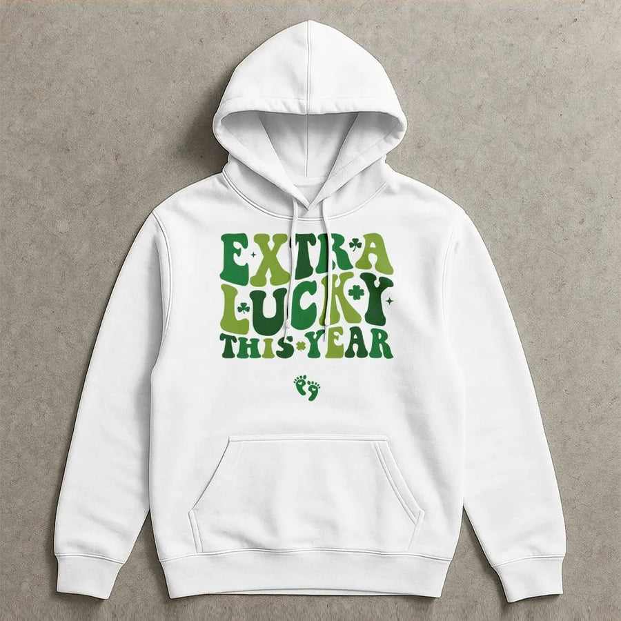 Extra Lucky This Year Hoodie | St Patrick's Day Pregnancy Reveal | Soft Cotton Blend | Mom To Be St Patty's Gift Announcement