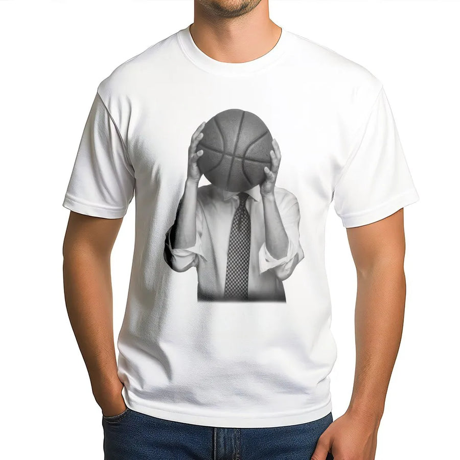 Basketball Head T-Shirt | Surreal Man in Suit Graphic | Premium Soft Crewneck | Gift for Basketball Player & Fan