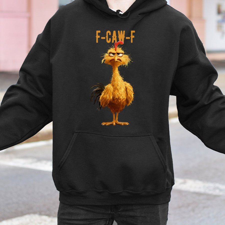Funny Rooster Hoodie | F-Caw-F Sarcastic Chicken Graphic | Premium Cotton Blend | Gift for Farmers and Bird Lovers